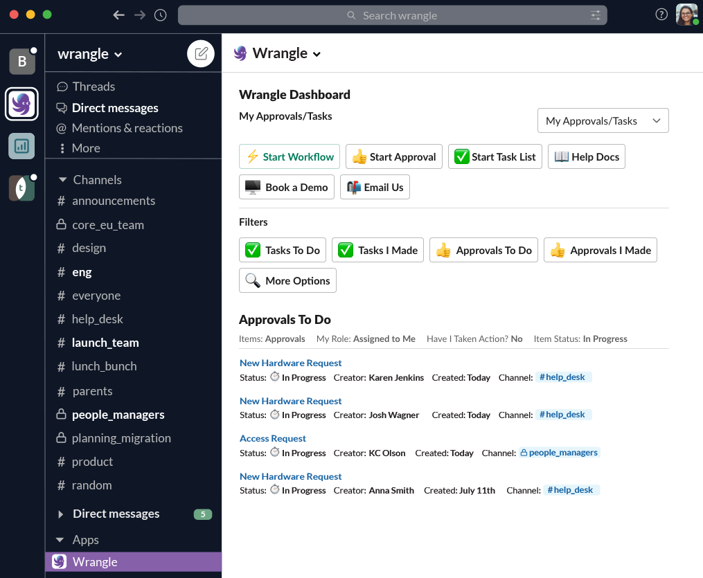 Wrangle Approvals List in Slack